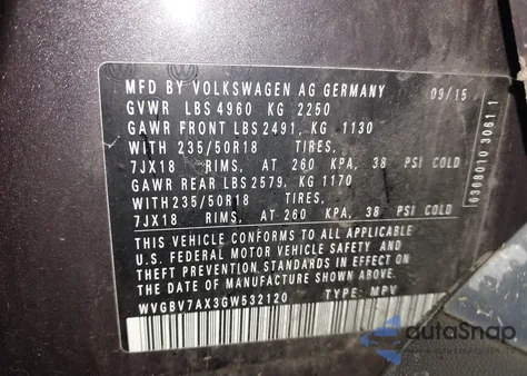2016 Volkswagen Tiguan Se from USA, damaged, VIN WVGBV7AX3GW532120